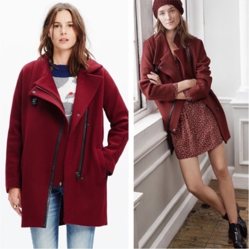 Madewell City Grid Asymmetrical Coat in Dark Cabernet